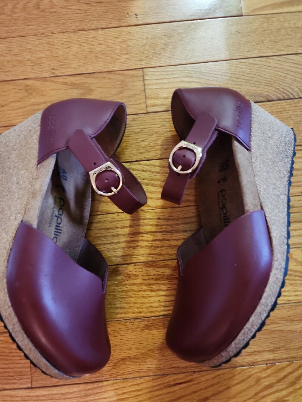 Papillio Burgundy Leather Mary Jane Wedge Shoes with Ankle Strap - Picture 4 of 12
